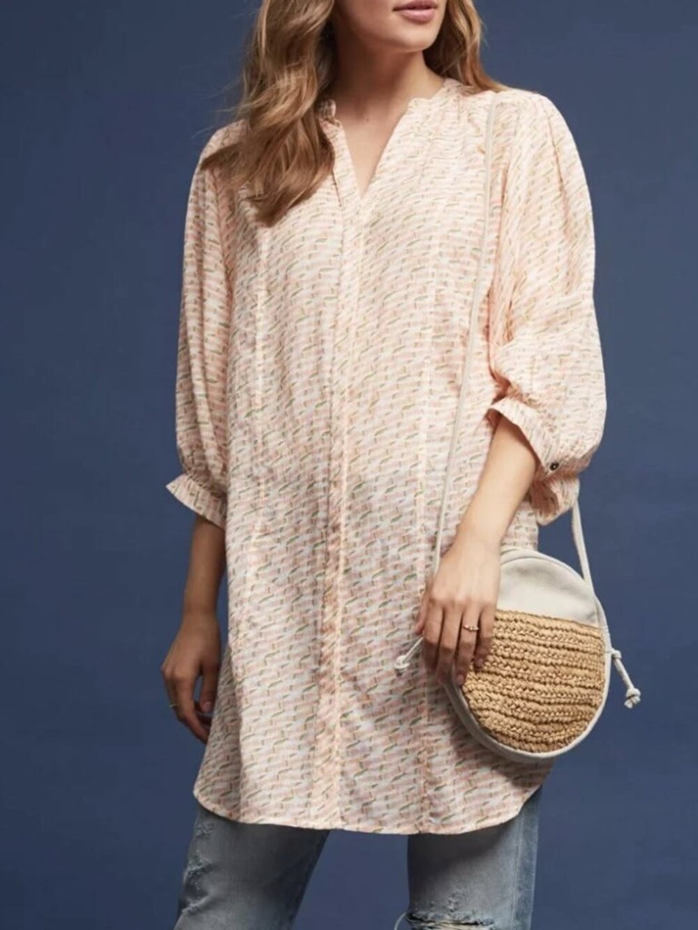Anthropologie Maeve Women's Lena Yarn Dyed Tunic Blouse Oversized Size Small